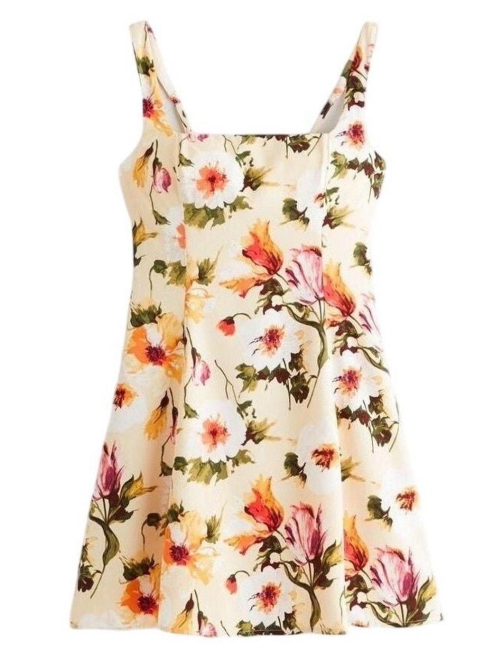 Abercrombie Fit and Flare Squareneck Mini Floral Cream Sundress - Summer Dress